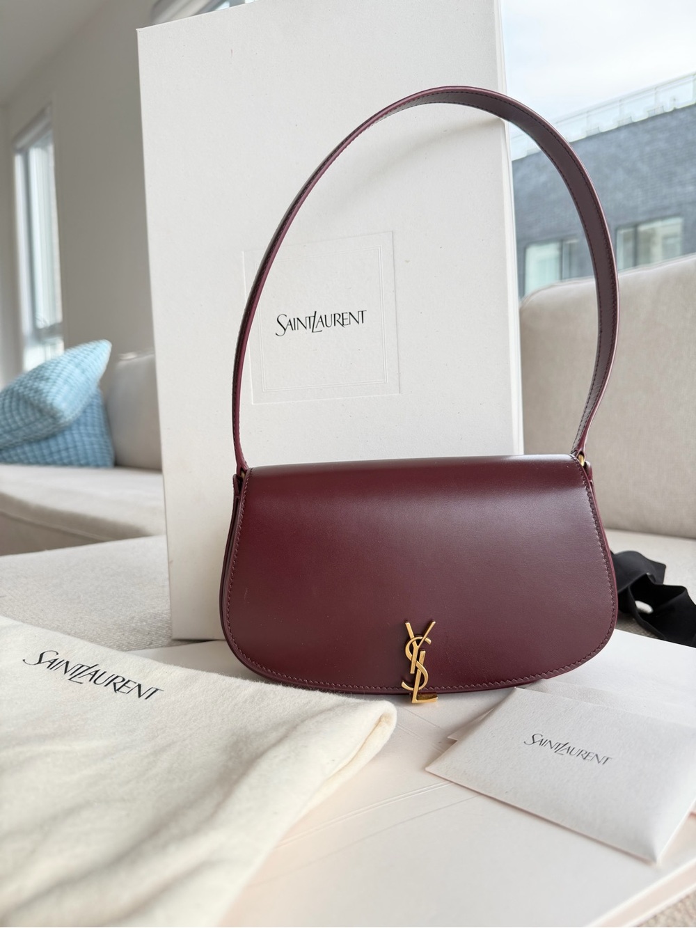 Saint Laurent Wine Leather MINI VOLTAIRE Shoulder Bag with Gold YSL Hardware - Picture 4 of 6